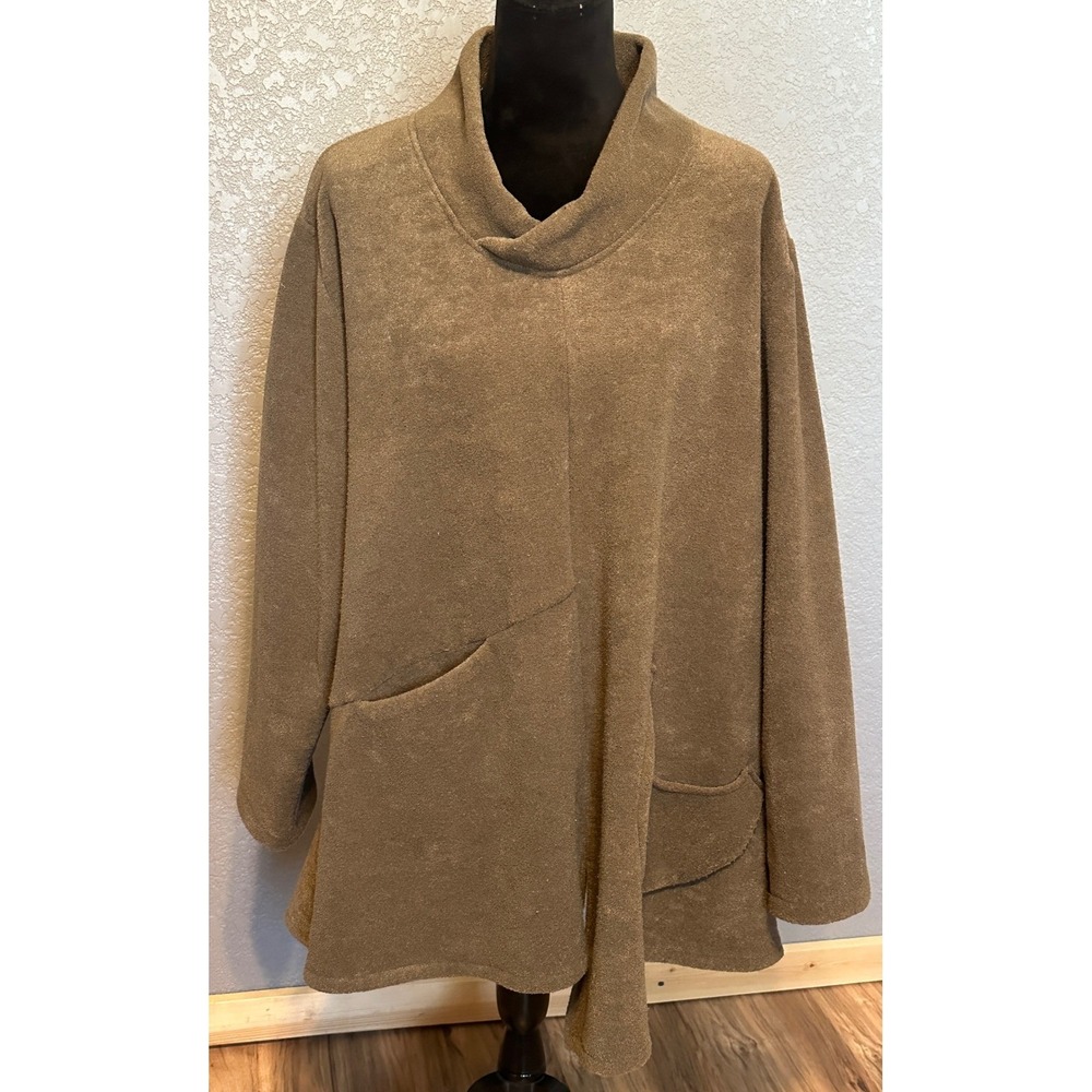 Transparente Black Label Brown Fleece Asymmetrical Lagenlook Tunic Top One Size